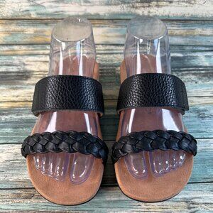 Vionic Jeanne Slide Sandal Womens 6 Black Leather Woven Adjustable Strap Comfort